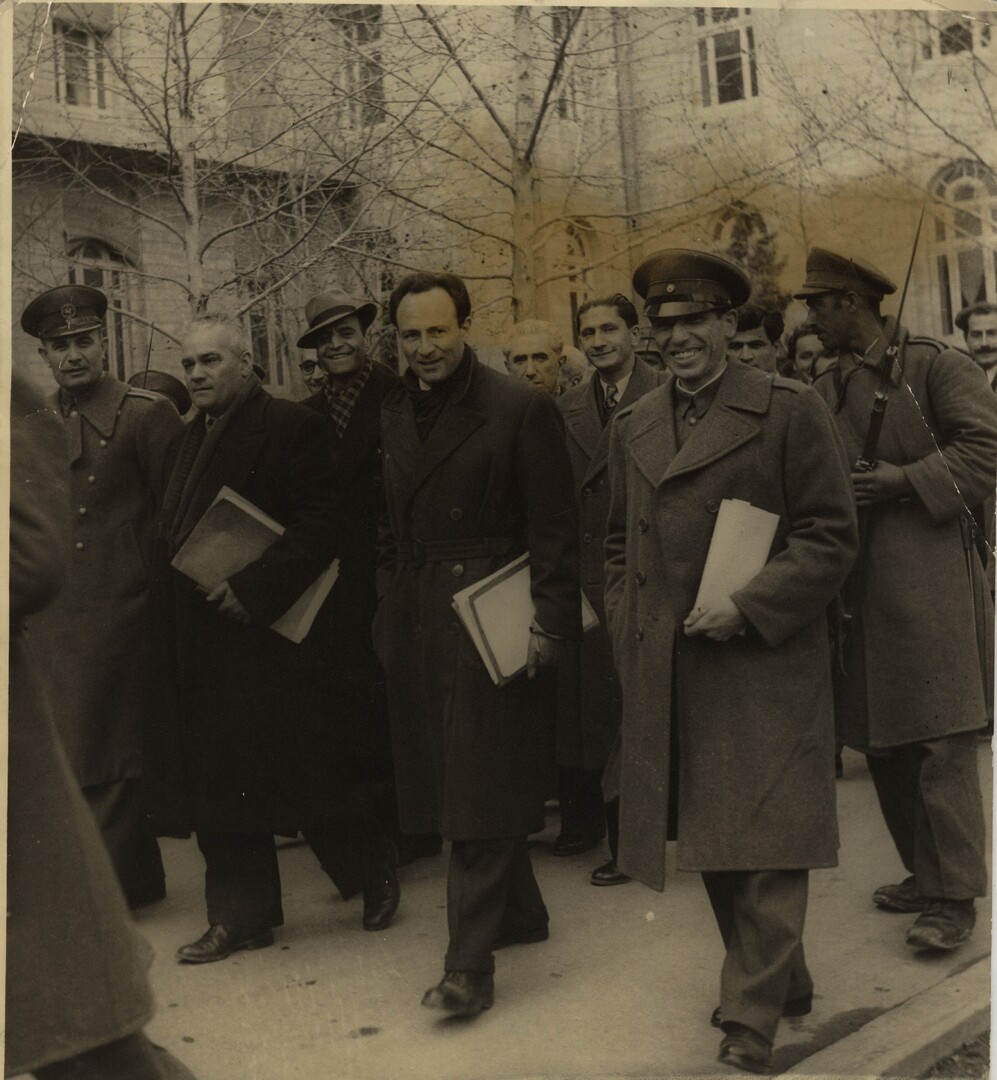 Archival photo of Tudeh leaders including Morteza Yazdi, Abdolhossein Noushin, Noureddin Kianoori